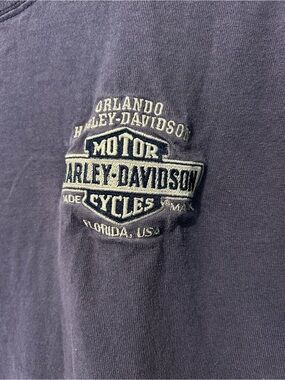 90s Vintage Harley-Davidson Men's Blue Logo Short-Sleeve Shirt - Large
